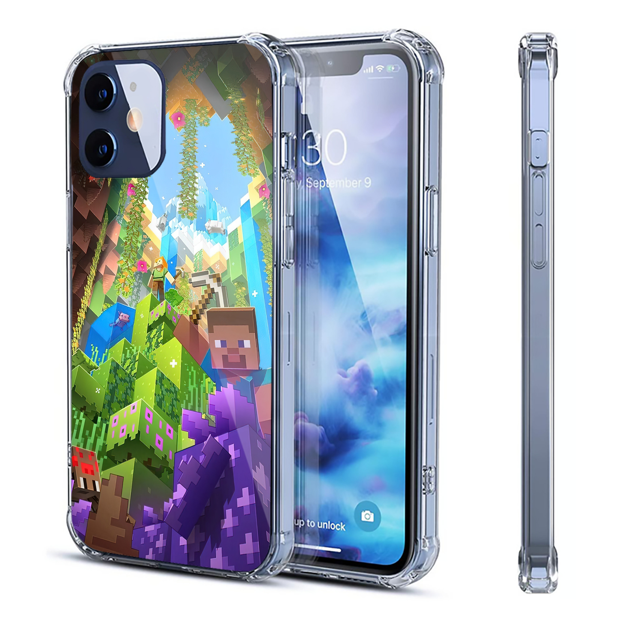 （画像用） マインクラフト ブロックの世界 Minecraft MC Block world 【iPhone 12シリーズ対応】透明スマホケース（クリアソフトケース）